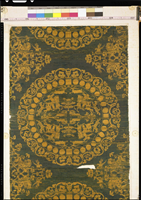 緑地狩猟連珠文錦（新造屏風装古裂 第6号） - 正倉院